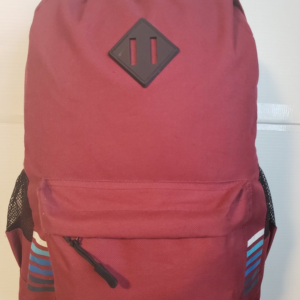 Bond Street Backpack red side stripes design white blue black pockets front hand - Picture 4 of 13
